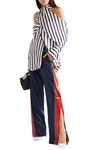 MONSE SNAP-DETAILED STRIPED STRETCH-SILK SATIN TRACK PANTS,3074457345620782319