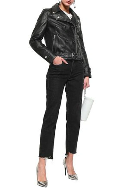 Moschino Woman Textured-leather Biker Jacket Black