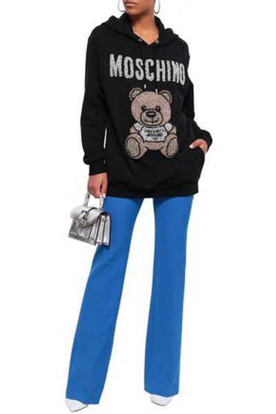 Moschino Woman Appliquéd French Cotton-terry Hooded Sweatshirt Black