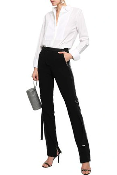 Mugler Woman Sequin-embellished Stretch-crepe Slim-leg Pants Black