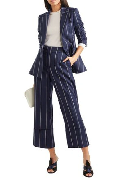 Oscar De La Renta Cropped Striped Wool-blend Wide-leg Pants In Navy