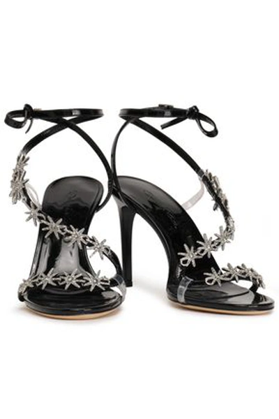 Oscar De La Renta Woman Crystal-embellished Pvc-trimmed Patent-leather Sandals Black