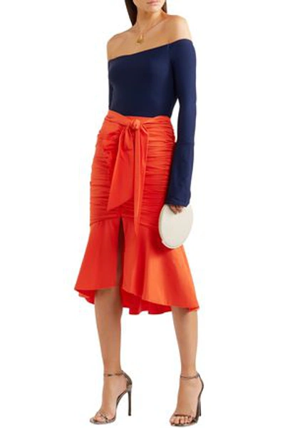 Rebecca Vallance Brescia Tie-front Ruched Poplin Skirt In Bright Orange