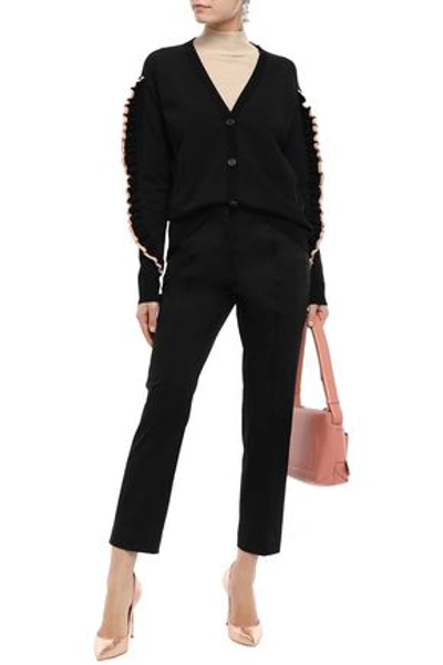Rochas Woman Ruffle-trimmed Knitted Cardigan Black