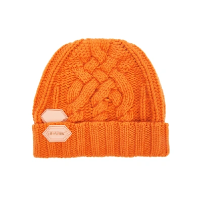Off-white Orange Cable-knit Wool Beanie