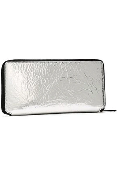 Rag & Bone Woman Metallic Crinkled Leather Wallet Silver In Gray