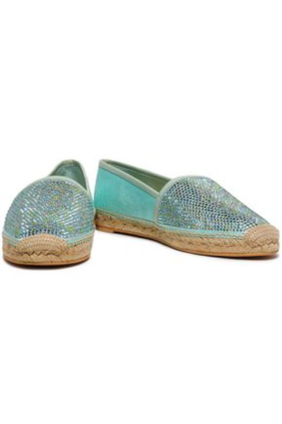 René Caovilla Embellished Satin-crepe And Snake-effect Leather Espadrilles In Turquoise