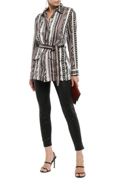 Roberto Cavalli Belted Printed Silk Jacket In Taupe