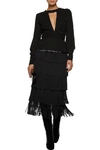 TOM FORD TOM FORD WOMAN FRINGED CADY MIDI SKIRT BLACK,3074457345616733838