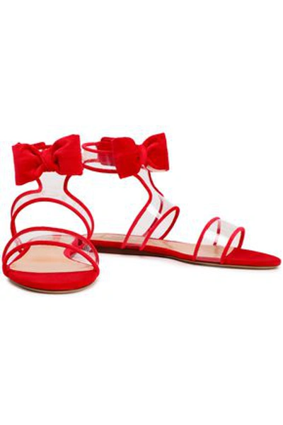 Valentino Garavani Woman Bow-embellished Velvet And Pvc Sandals Tomato Red