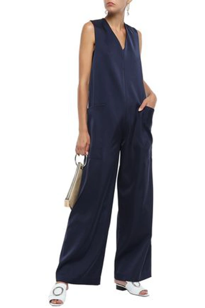 Tibi Satin-crepe Wide-leg Jumpsuit In Navy