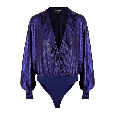 Retroféte Fiona Ruffle-trimmed Lamé Bodysuit In Purple