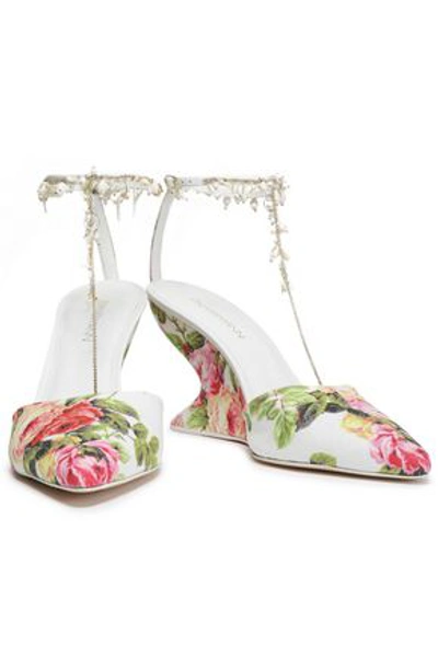 Zimmermann Embellished Floral-print Canvas Wedge Pumps In Pink