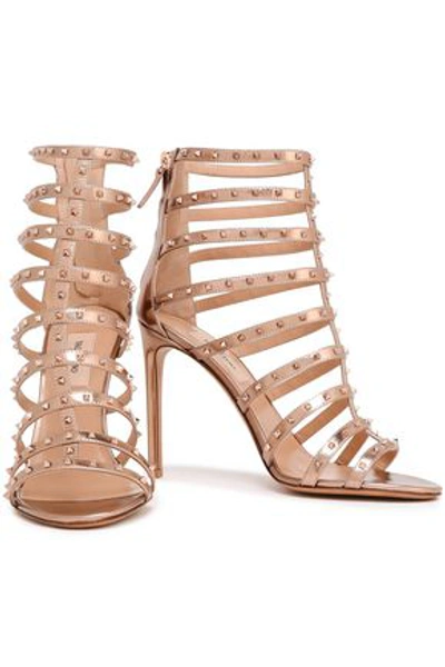 Valentino Garavani Studded Metallic Leather Sandals In Platinum