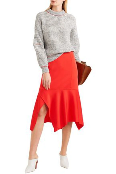 Victoria Beckham Asymmetric Fluted Satin-crepe Midi Skirt In Red