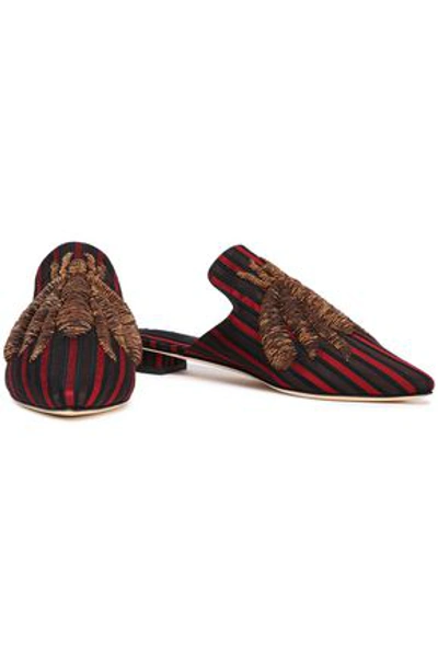 Sanayi313 Sanayi 313 Woman Embroidered Striped Woven Slippers Claret In Multi