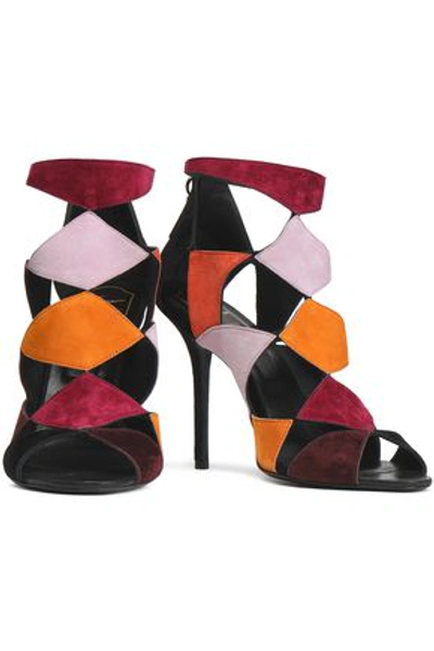 Roger Vivier Woman Cutout Color-block Suede Sandals Grape In Multi