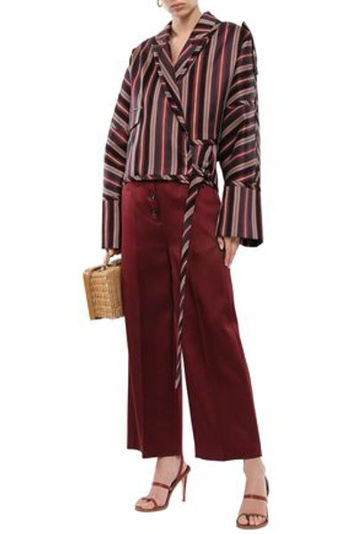 Zimmermann Woman Folly Uniform Striped Cotton-blend Jacquard Wrap Jacket Burgundy