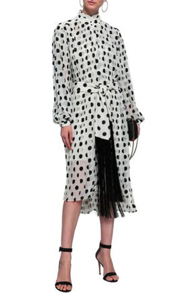 Zimmermann Rife Belted Pleated Flocked Polka-dot Georgette Midi Dress In Ivory