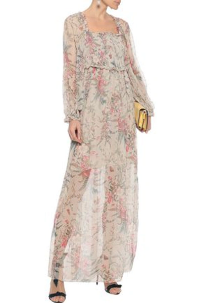 Zimmermann Bayou Shirred Floral-print Silk-georgette Maxi Dress In Ecru