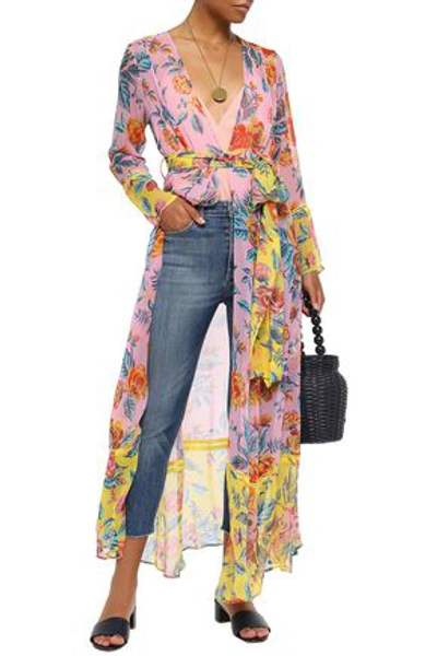 We Are Leone Woman Belted Floral-print Silk-georgette Robe Baby Pink