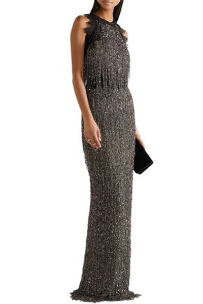 Naeem Khan Woman Guipure Lace-trimmed Embellished Tulle Gown Silver