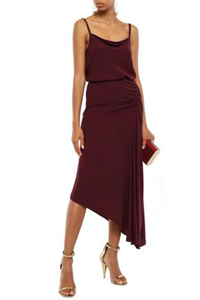 Les Héroïnes By Vanessa Cocchiaro J.k. Asymmetric Gathered Crepe Midi Skirt In Burgundy