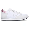 PHILIPPE MODEL LOW-TOP SNEAKERS TROPEZ CALFSKIN SUEDE LOGO PATCH ROSE WHITE-COMBO
