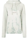 Saint Laurent Blue Women's Subtle Tie-dye Logo Print Hoodie In White