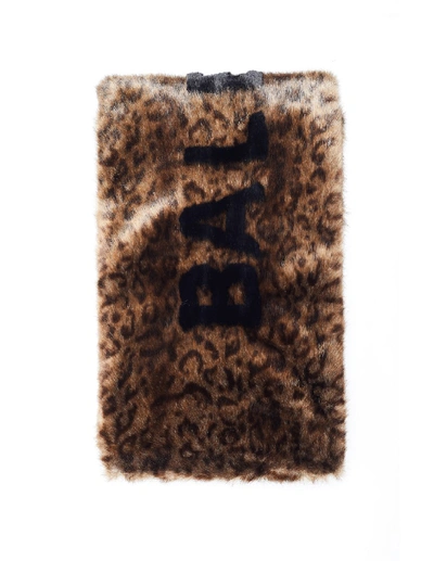 Balenciaga Leopard Faux Fur Logo Scarf In Brown