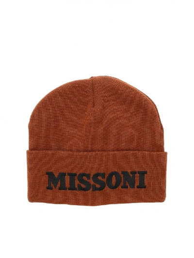 Missoni Rust-colored Beanie With Logo Embroidery In Brown