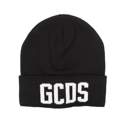 Gcds Black Wool Hat With Logo