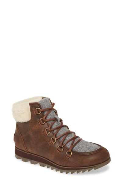 Sorel Harlow Shearling-trim Leather Hiking Boots In Burro