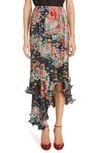 Givenchy Bloom Asymmetrical Plisse Midi Skirt In Red/ Black