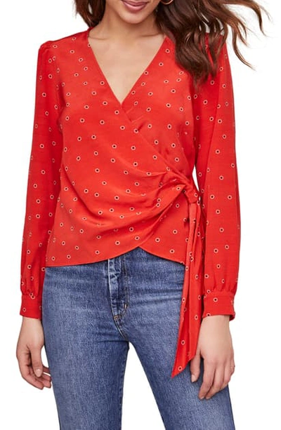 Astr Olympia Wrap Front Top In Red Dot Floral