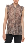 ALLSAINTS LANEY FLUTTER SLEEVE TIE WAIST TOP,WH014R