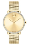 Movado Bold Crystal Bezel Mesh Strap Watch, 34mm In Gold