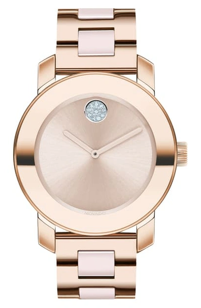 Movado Bold Pave Dot Ceramic Bracelet Watch, 36mm In Rose Gold