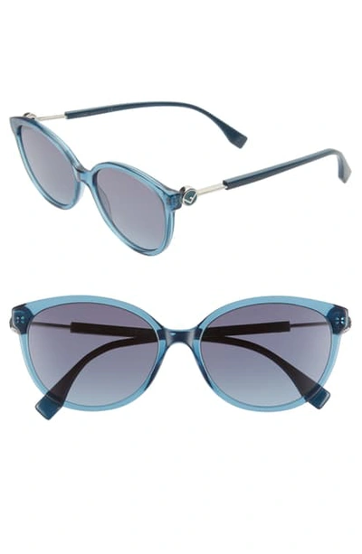 Fendi 57mm Round Cat Eye Sunglasses In Teal/ Gray Azure