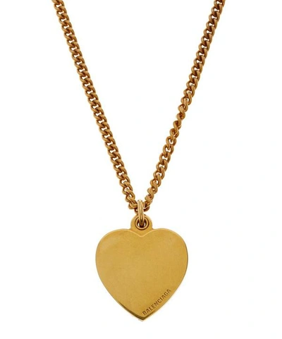 Balenciaga Precious Heart Brass Logo Pendant Necklace In Gold