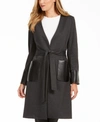 CALVIN KLEIN FAUX-LEATHER-TRIM BELTED CARDIGAN