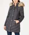 Laundry By Shelli Segal Faux Fur Trimmed Cinched Waist Puffer Jacket In Black