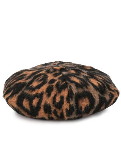 Sonia Rykiel Leopard Print Beret Hat In Black