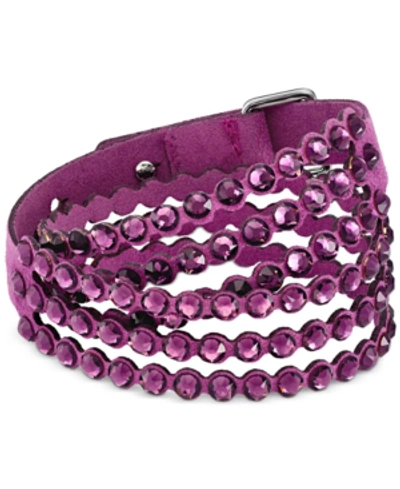 Swarovski Silver-tone Crystal & Fabric Wrap Bracelet In Purple