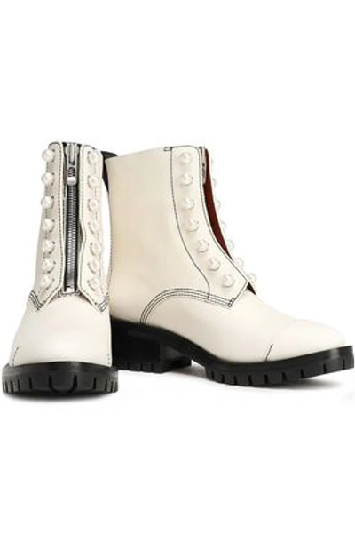 3.1 Phillip Lim / フィリップ リム Hayett Faux Pearl-embellished Leather Ankle Boots In Ivory