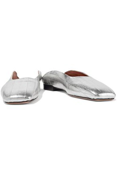 Rosetta Getty Woman Metallic Textured-leather Slippers Silver