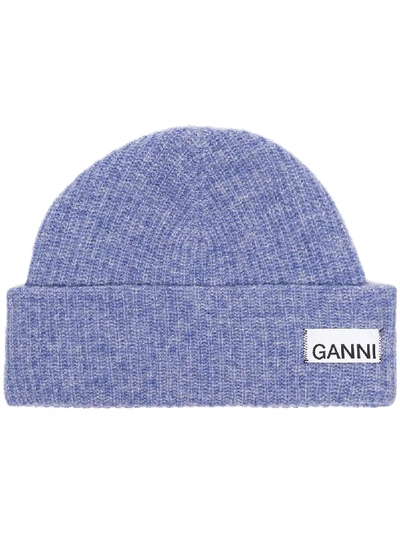 Ganni Ribbed Logo Beanie In Lilla