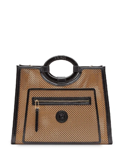Fendi Runaway Leather Shopping Bag In Beige