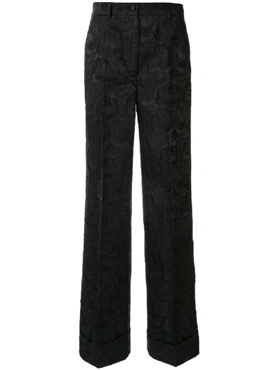 Dolce & Gabbana Rose Stretch-jacquard Wide-leg Trousers In Black