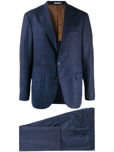 Brunello Cucinelli Triple Patch Single-breasted Suit In Light Blue